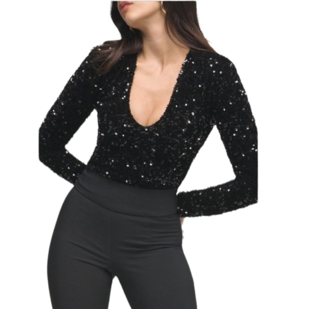 Good American Black Sequin Top